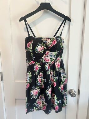 Derek Heart Black Floral Smocked Sundress with Pink & Green Accents
